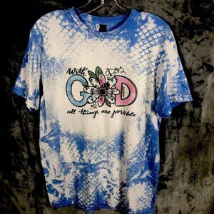 Christian Womans Graphic Tie-Dye T-Shirt With "With God All Things Are Possible"